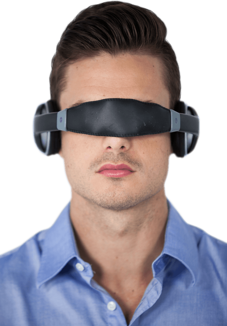 Man Wearing Transparent 3D Virtual Reality Glasses