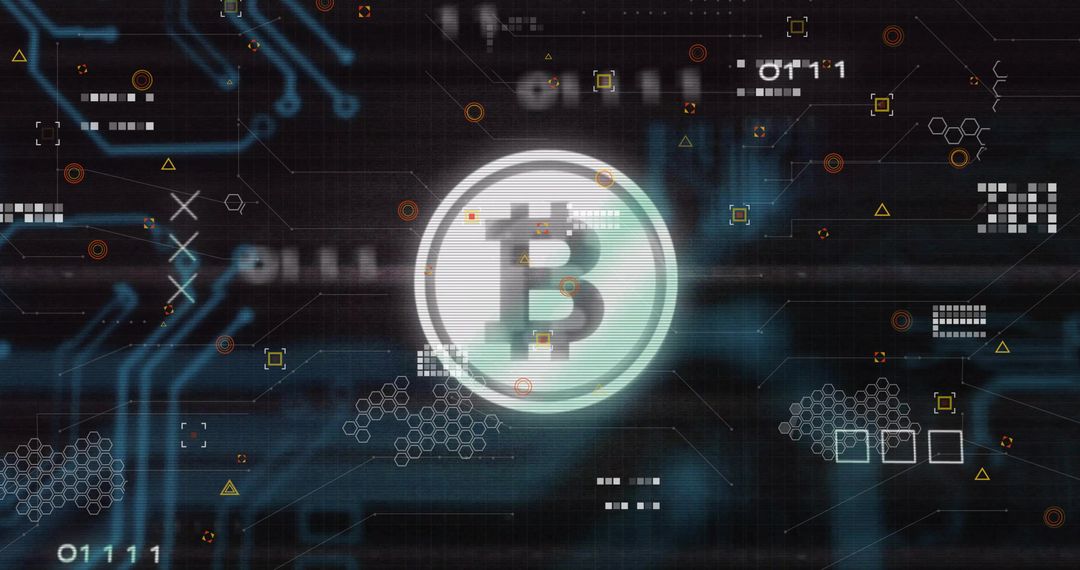 Glowing Bitcoin Symbol in Digital Virtual Network Concept