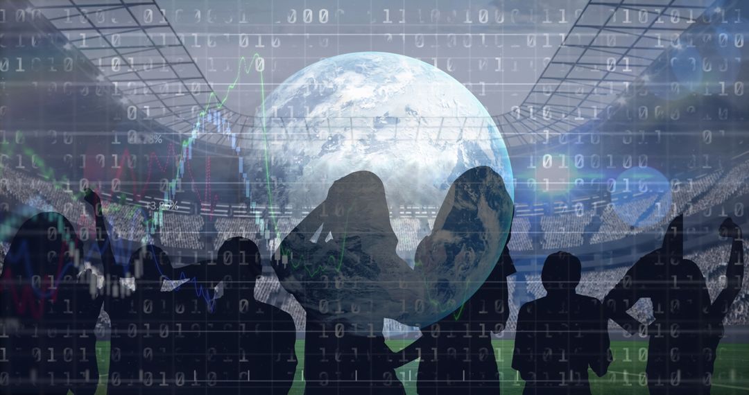 Global Sports Fans with Digital Interface and Data Overlays in Stadium