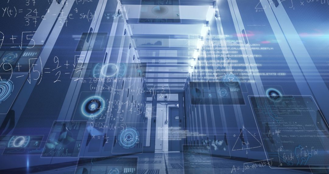 Digital Interface Over Modern Server Room Illustration