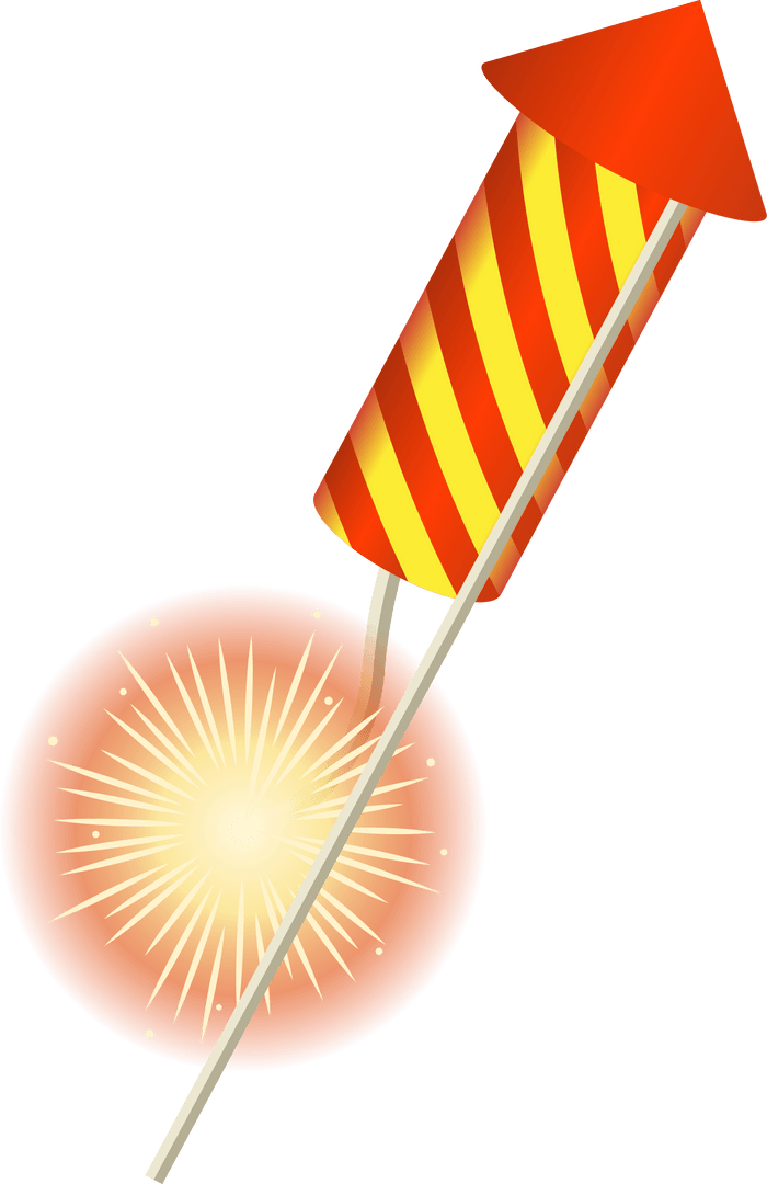 Flat Firework Rocket with Sparks on Transparent Background