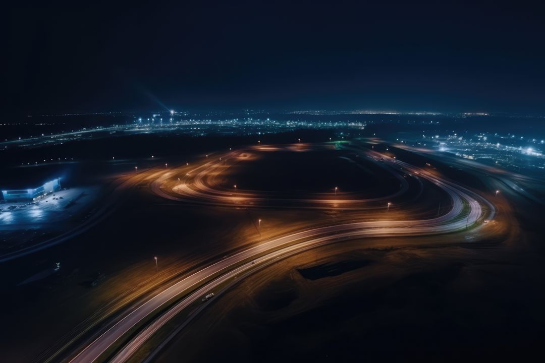 Aerial view of lit car race track at night, created using generative ai technology - Free Images, Stock Photos and Pictures on Pikwizard.com