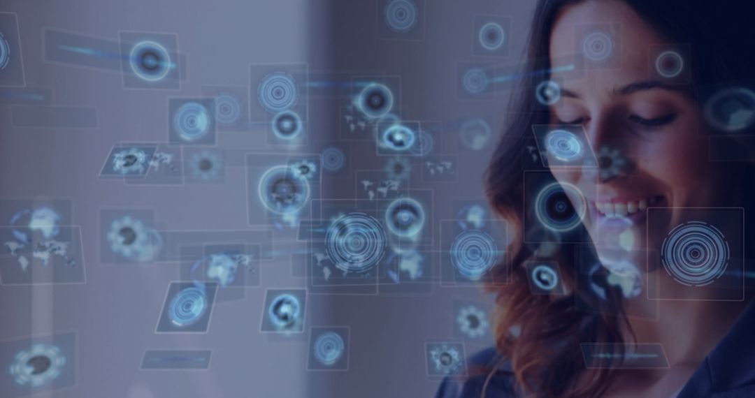 Data Analyst Examining Holographic World Maps in Futuristic Setting