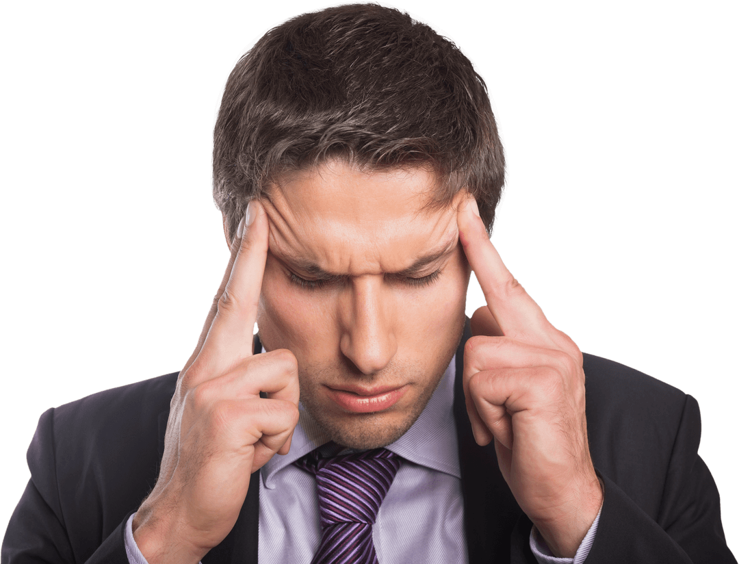 Stressed Businessman with Transparent Background Experiencing Headache