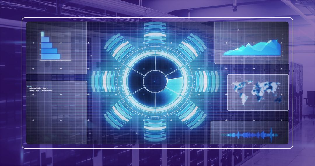 Futuristic Digital Interface Over Modern Server Room Environment