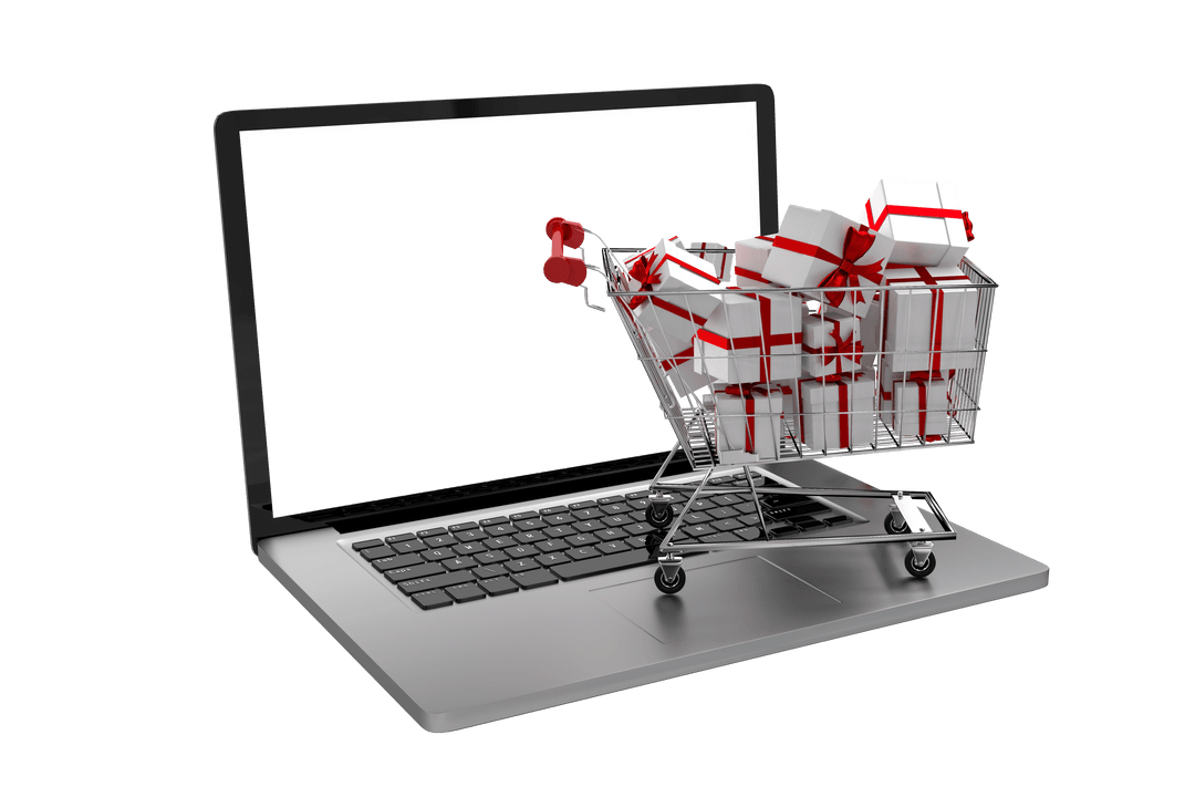 Online Holiday Shopping Concept with Presents on Transparent Background