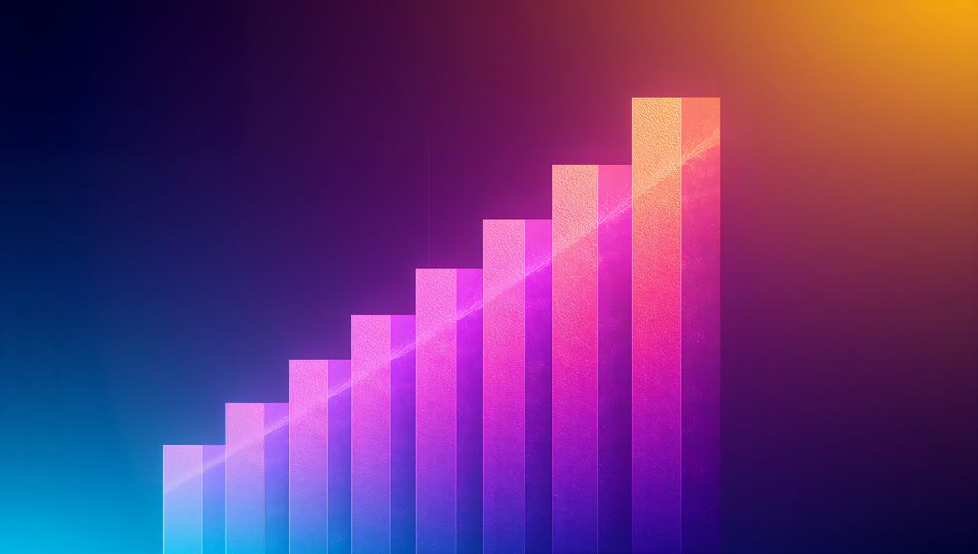 Rising Neon Bars Forming Luminous Diagonal Trend Line on Vibrant Gradient Background