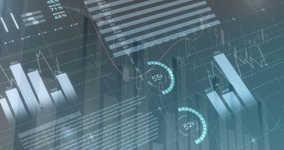 Futuristic Data Processing with Graphs and Charts Overlay