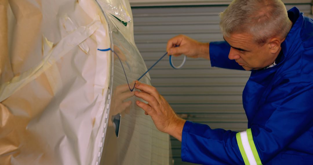 Auto Body Worker Repairing Car Exterior in Workshop - Free Images, Stock Photos and Pictures on Pikwizard.com