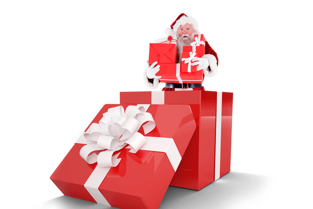 Santa Popping Out of a Transparent Giant Gift Box