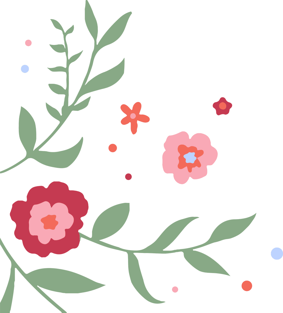 Vibrant Botanical Design with Coral Pink Blooms on Transparent Background