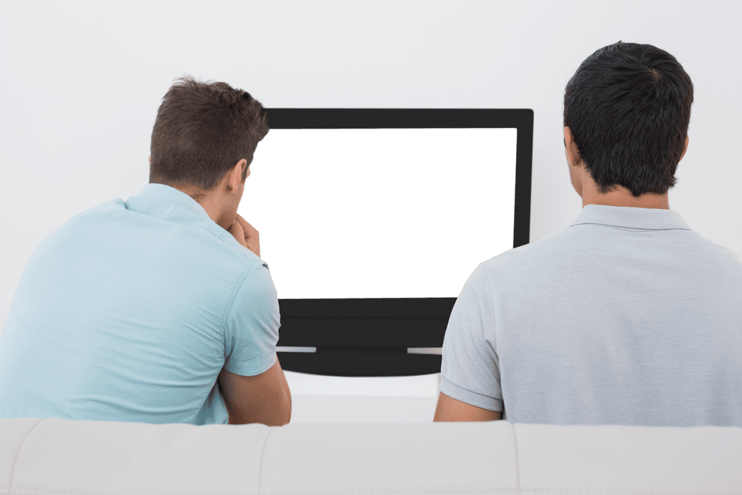 Rear View of Soccer Fans Watching Transparent Screen TV