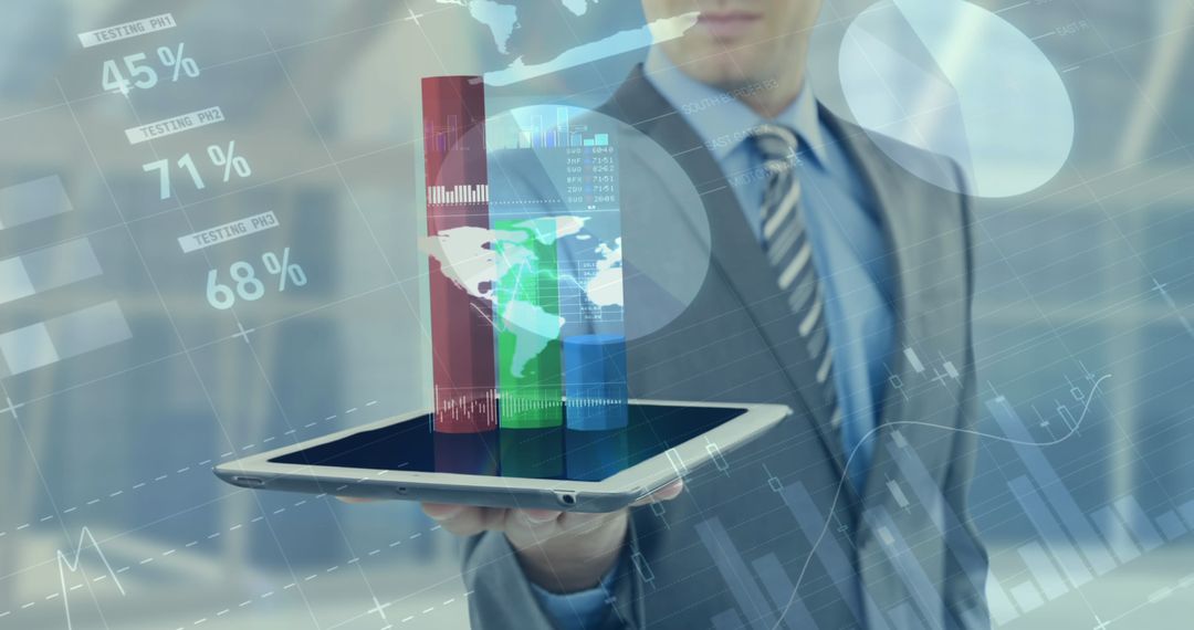 Businessman Integrating Analytics Through Tablet Augmented Reality Application