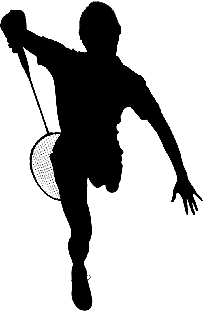 Silhouette of Male Tennis Player Swinging Racket on Transparent Background