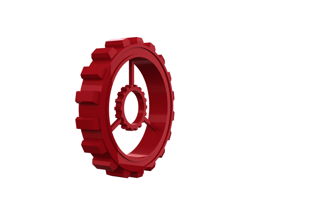 Close-up Red Transparent Cogwheel Isolated on White Background