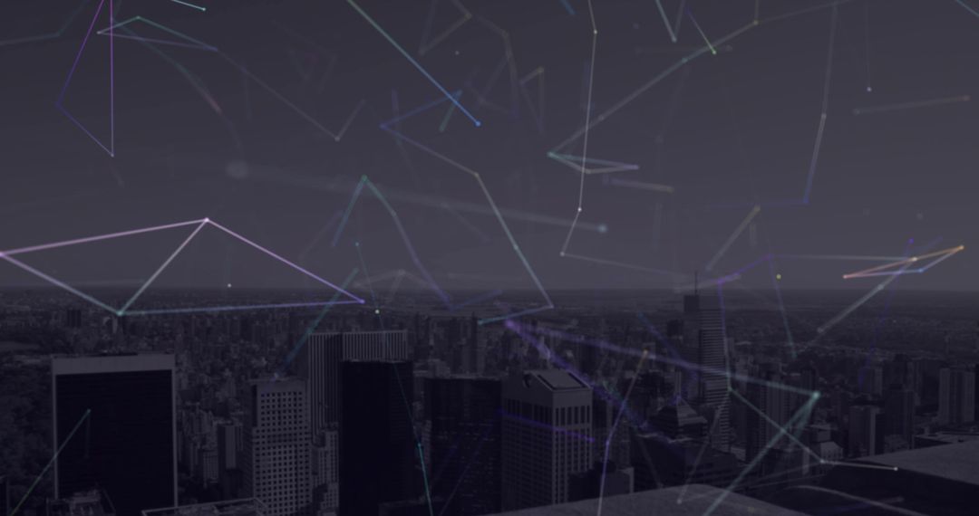 Digital Network Connections Overlaying Urban Skyline