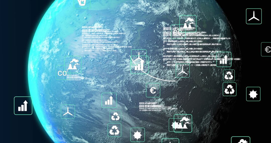 Futuristic Globe with Digital Data and Network Icons