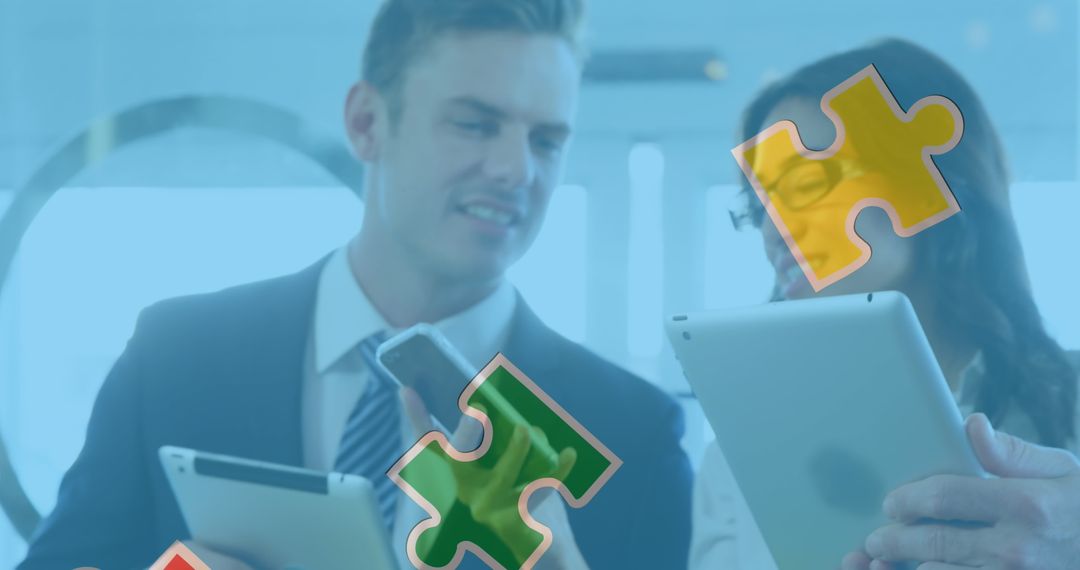 Business Team Working with Digital Technology Amidst Learning Support Concept