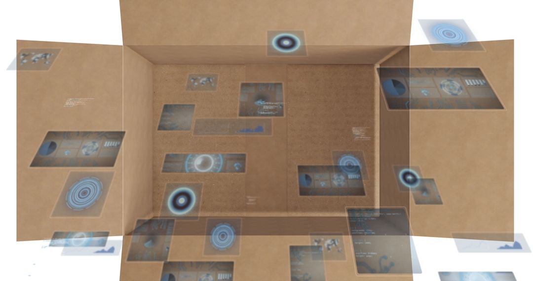 Futuristic Data Holograms in Beige Room