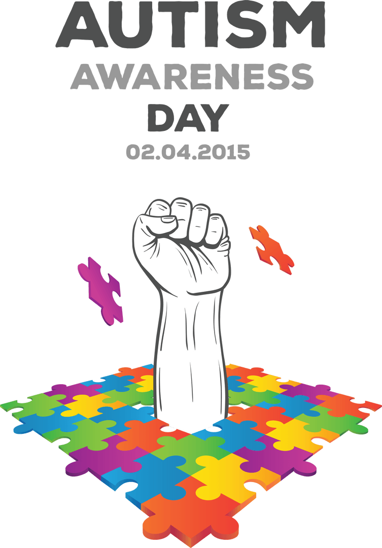 Autism Awareness Day Fist in Puzzle Pieces Transparent