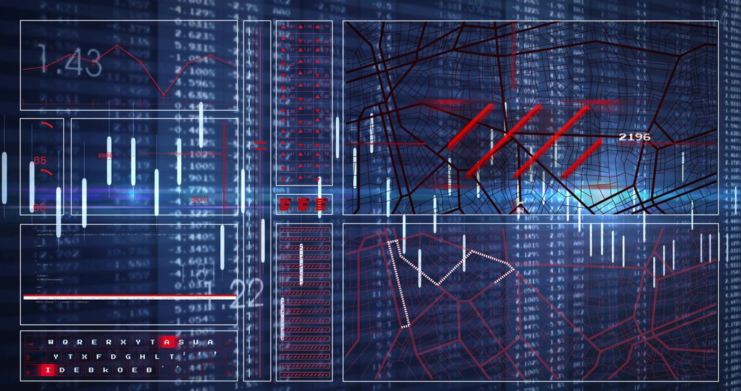 Futuristic Data Processing Digital Interface with Graphs