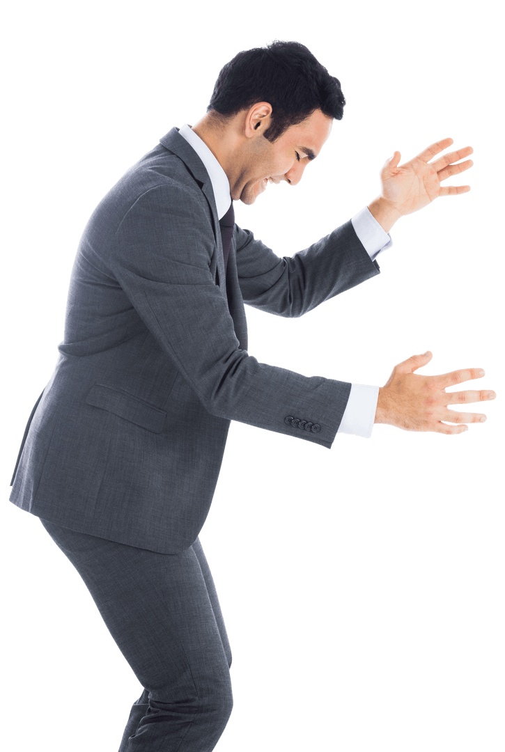 Transparent Overlay Millennial Businessman Expressive Gestures