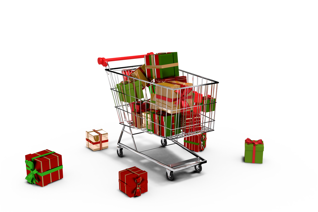 Shopping Cart Filled with Presents Christmas Celebration on Transparent Background - Download Free Stock Images Pikwizard.com