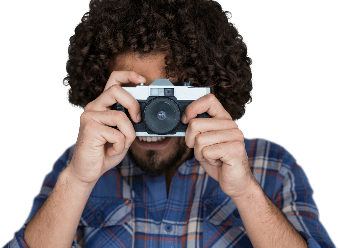 Photographer with Vintage Camera on Transparent Background