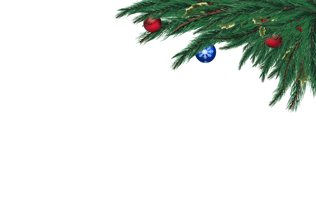 Transparent Fir Branch with Festive Baubles and Ornaments