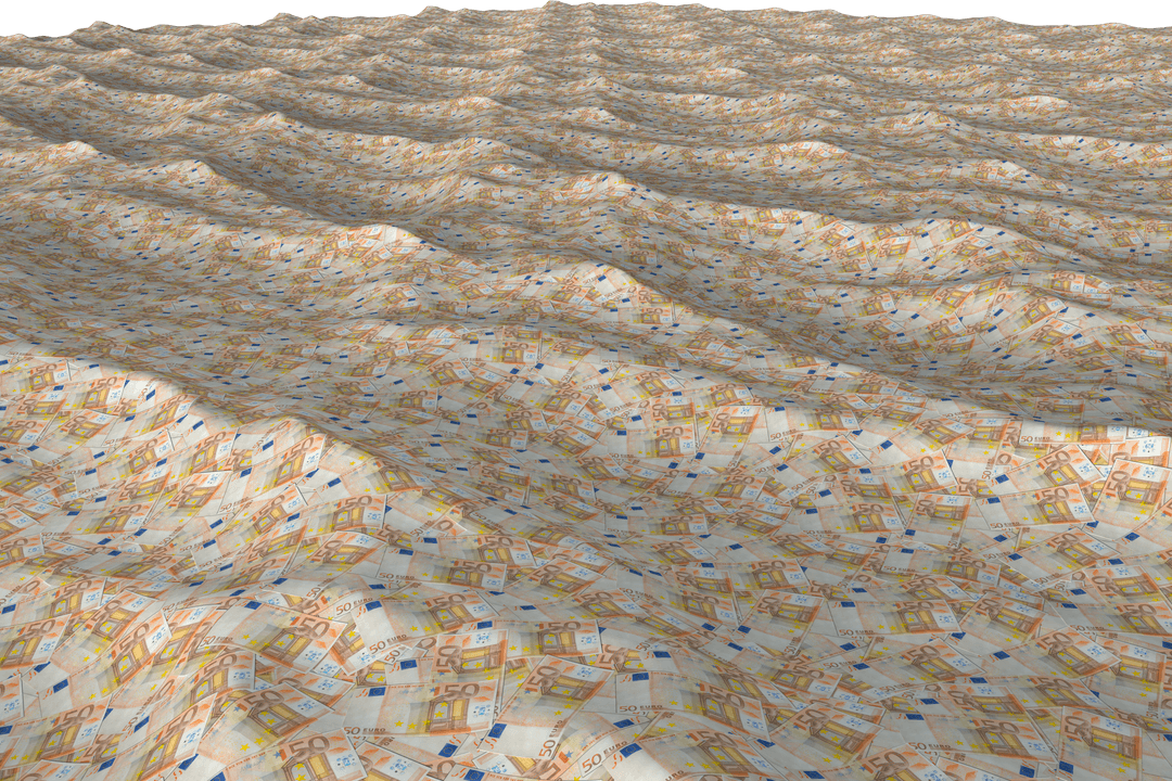 Transparent Layer of Euro Currency Waves Covering Landscape