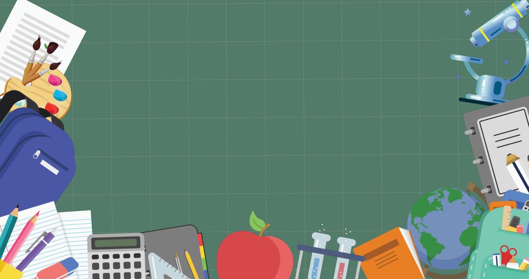 Education Icons on Green Grid Background with Copy Space