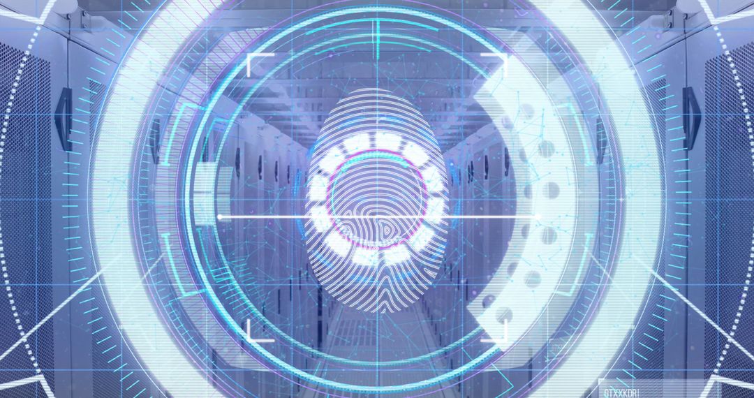 Futuristic Biometric Fingerprint Scanning on Server Background