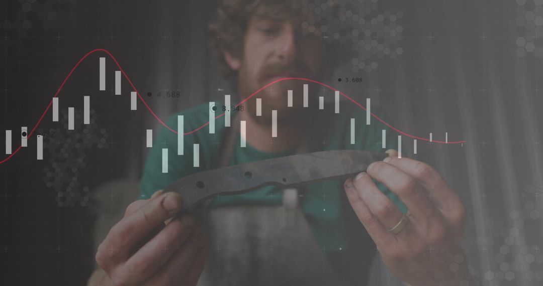 Craftsman Examining Blade with Financial Analytics Overlay