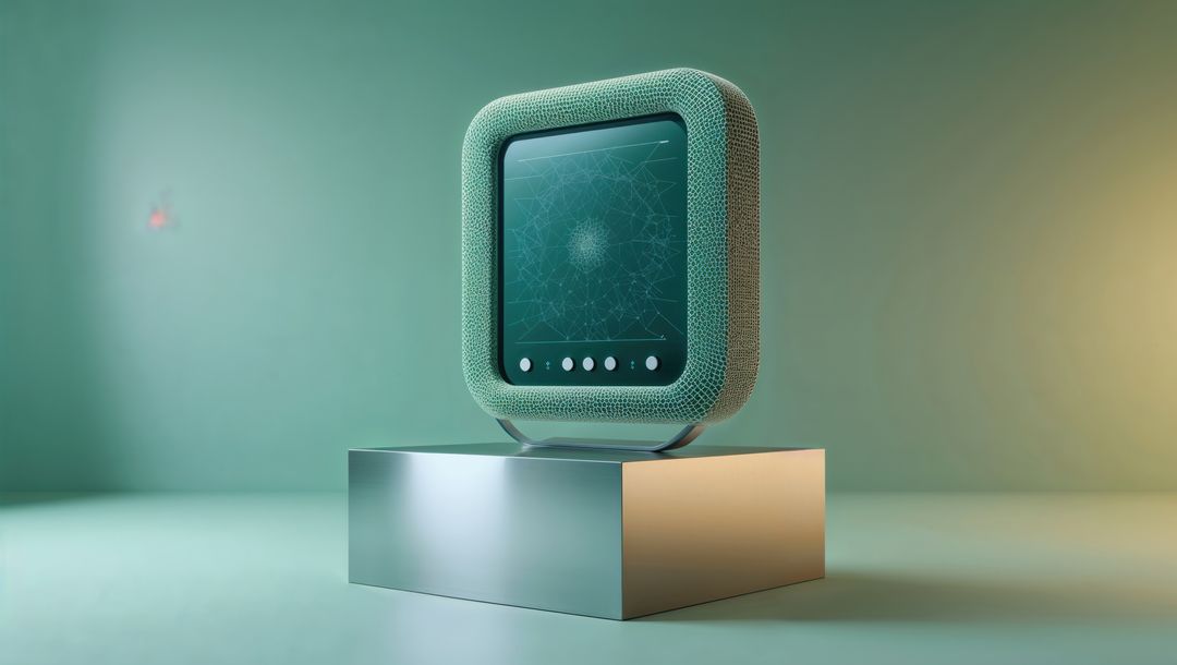 Futuristic mint green digital device displaying pattern, seismograph concept