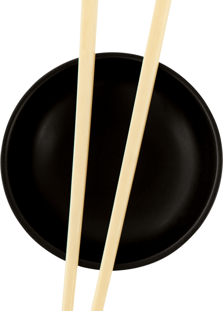Chopsticks Across Black Bowl on Transparent Background Illustration