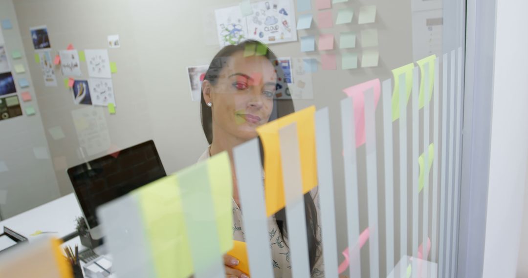 Caucasian Businesswoman Planning with Sticky Notes in Modern Office - Free Images, Stock Photos and Pictures on Pikwizard.com