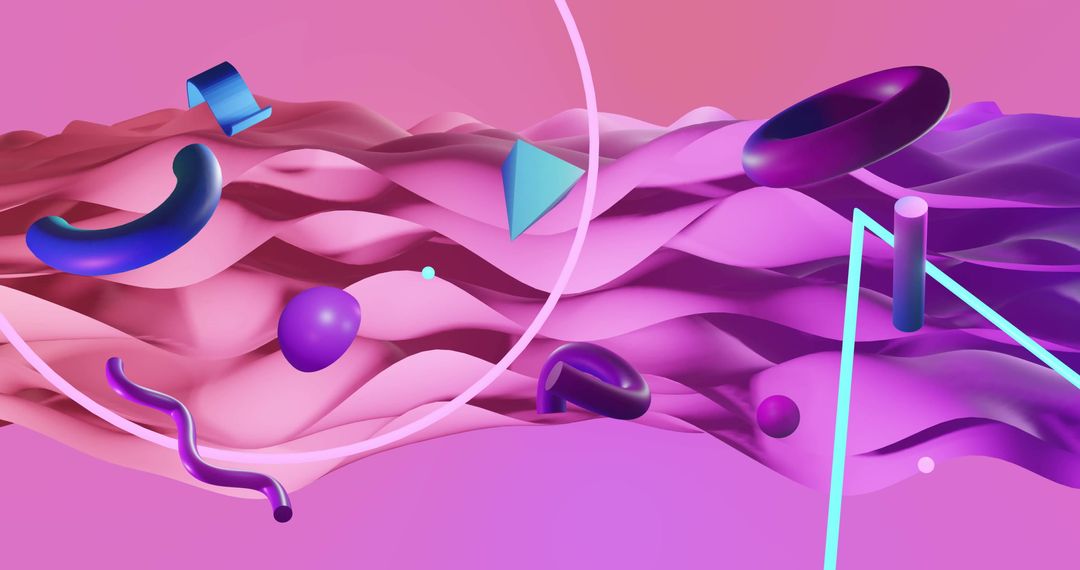 Abstract Shapes over Vibrant Waving Pink Background