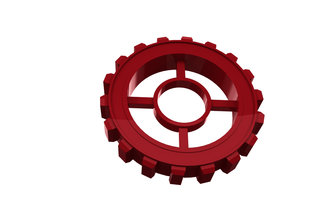 Red cog illustration on transparent background for engineering concepts