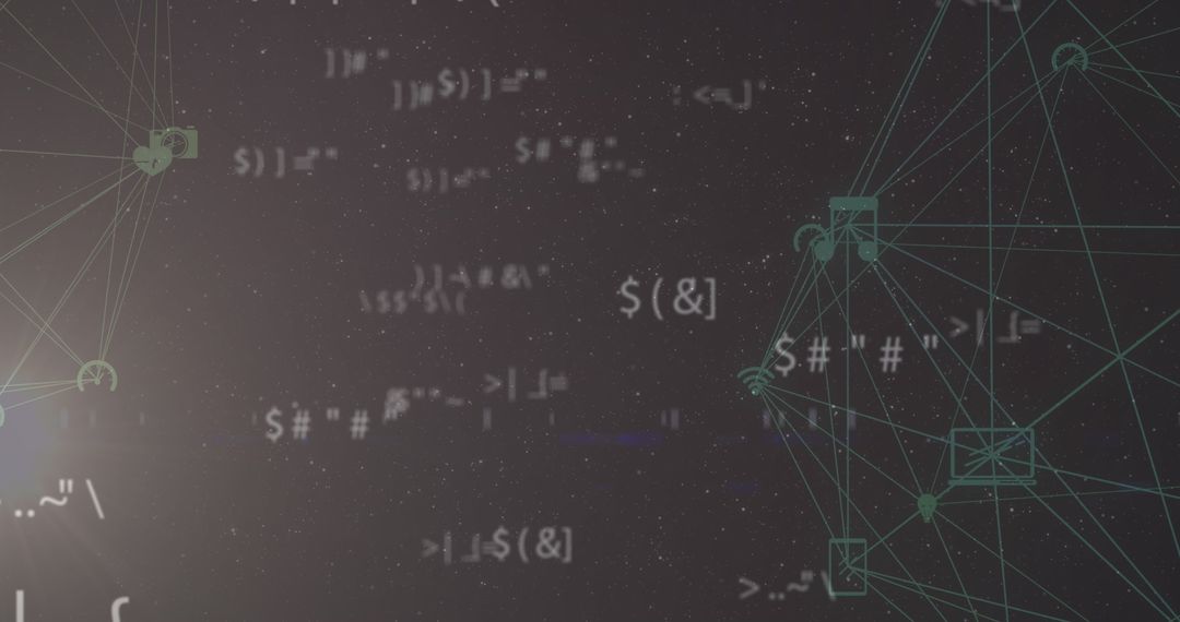 Digital Network with Abstract Code on Grey Background