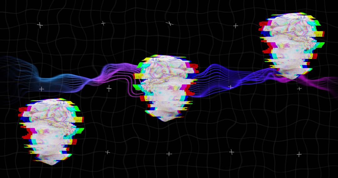 Futuristic Digital Art with Glitching Classical Busts