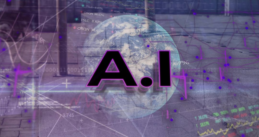 AI Concept with Data Processing and Global Network Connections