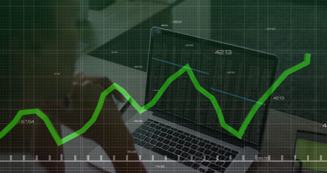 Digital Analytics on Laptop with Financial Charts Overlay