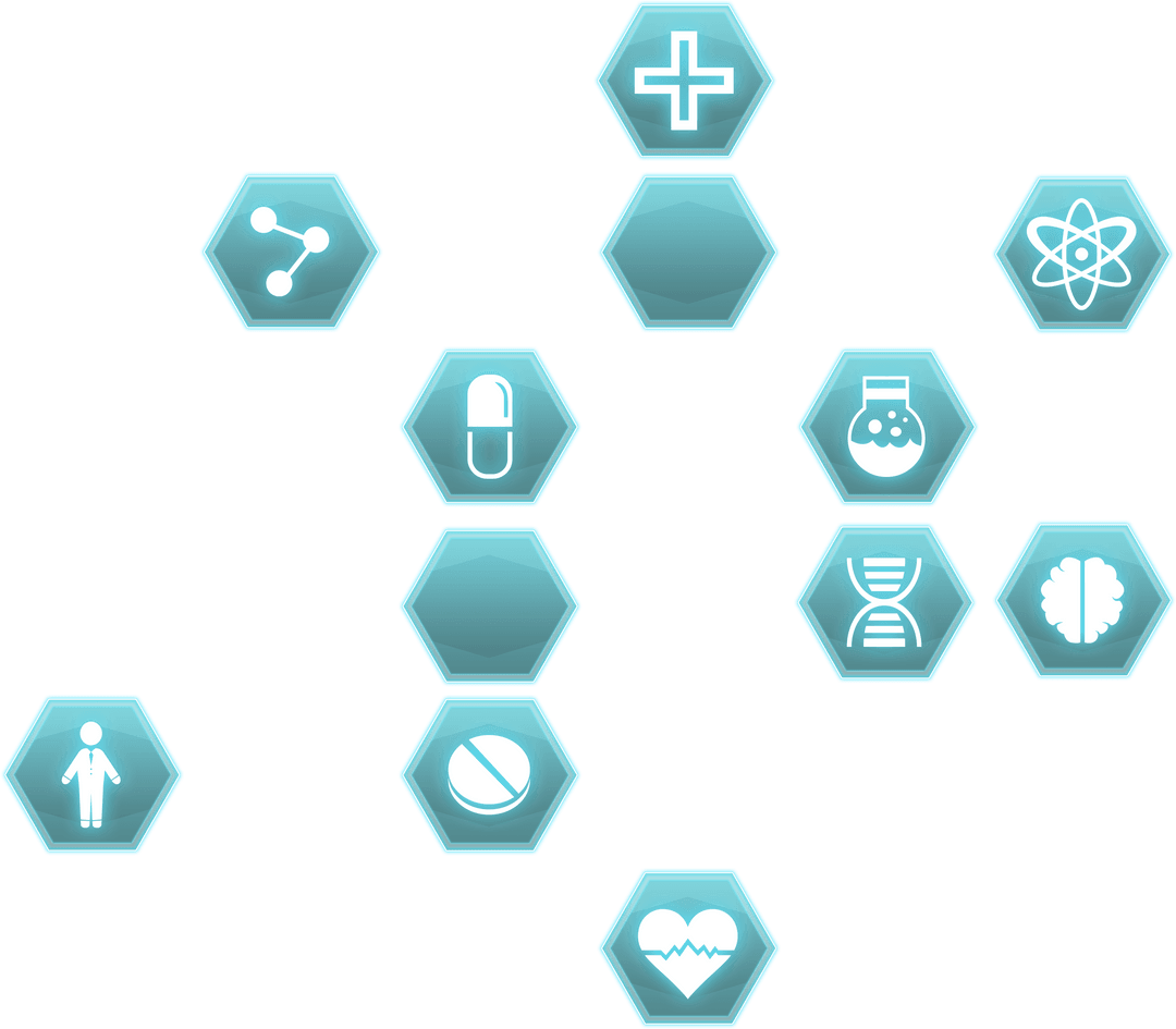 Transparent Medical Icons in Abstract Green Hexagonal Design
