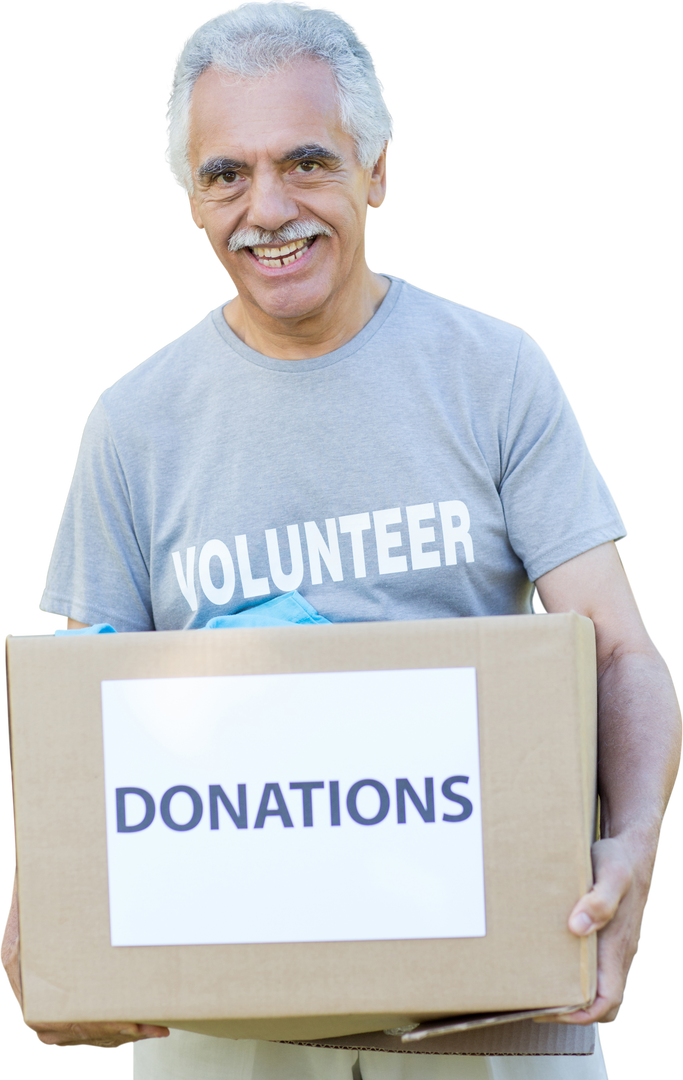 Happy Volunteer Senior Holding Donations Box with Transparent Background - Download Free Stock Images Pikwizard.com