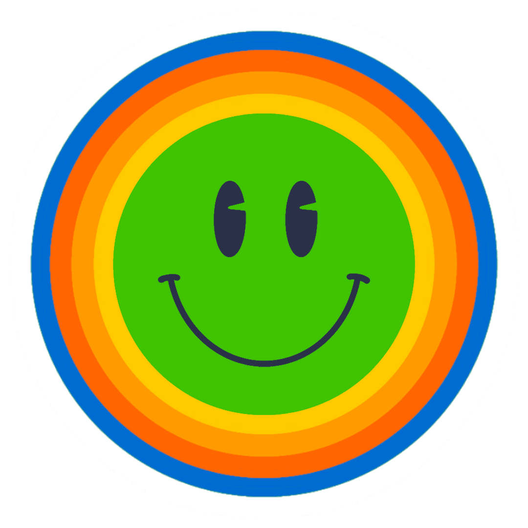 Cheerful Smiley Face with Vibrant Rings on Transparent Background