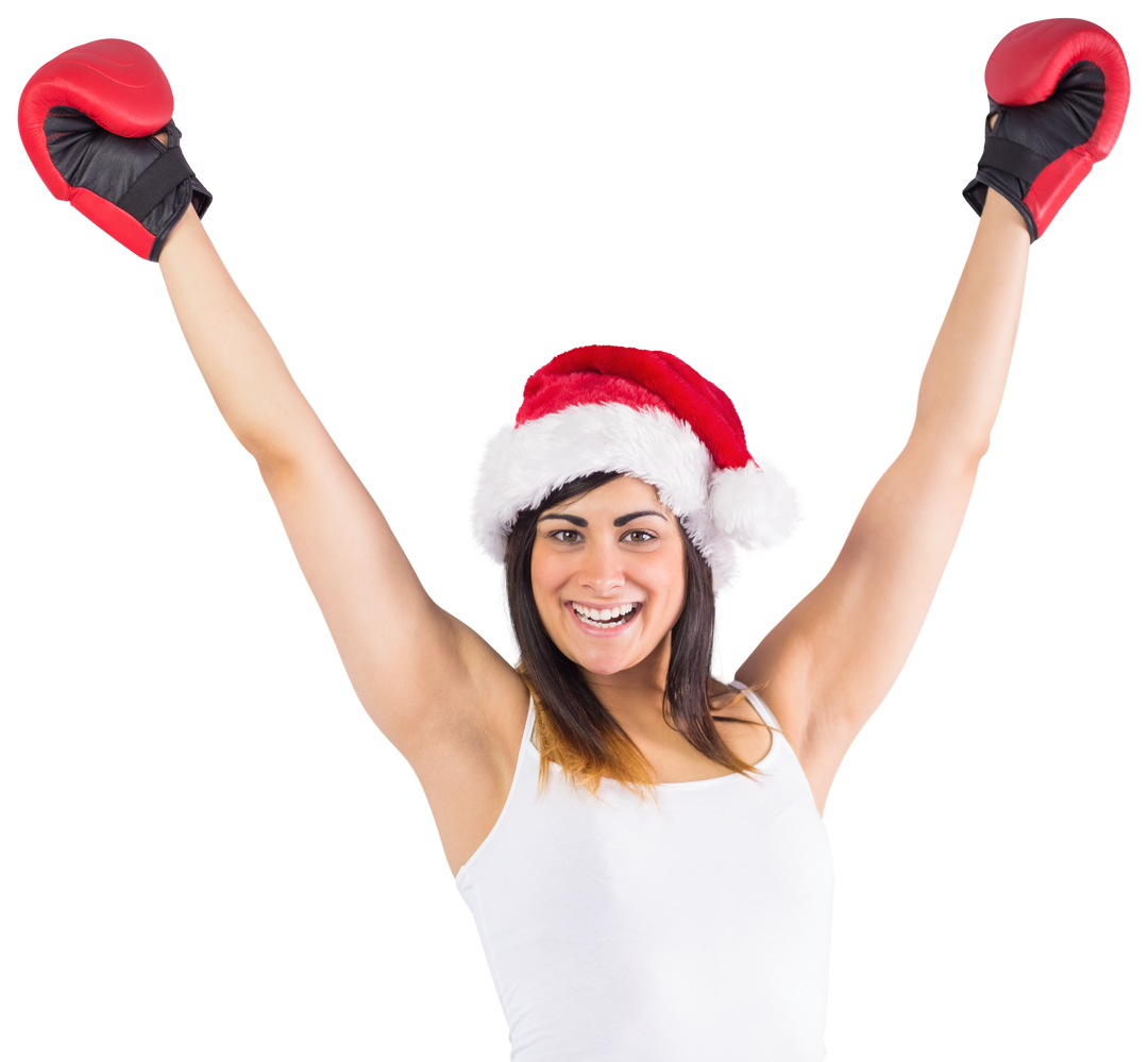 Caucasian woman celebrating Christmas with boxing gloves on transparent background - Download Free Stock Images Pikwizard.com