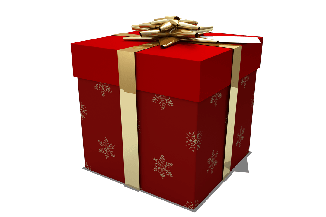 Transparent Red and Gold Christmas Gift Box with Snowflakes