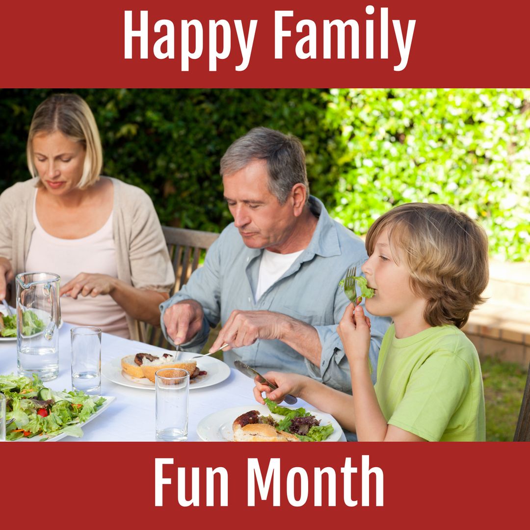 Family Dining Outdoors Enjoying Salad and Conversation