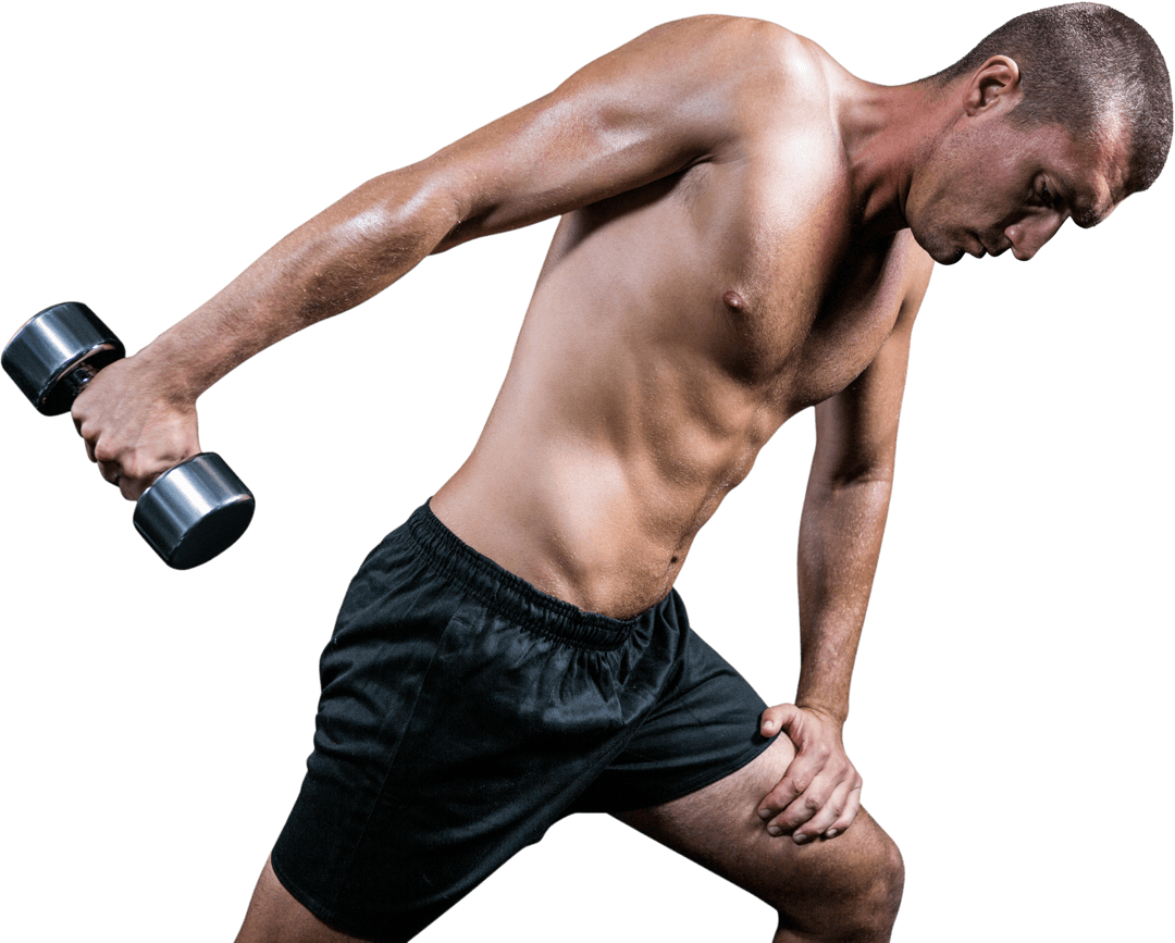 Transparent Athlete Exercising with Dumbbell in Intense Workout