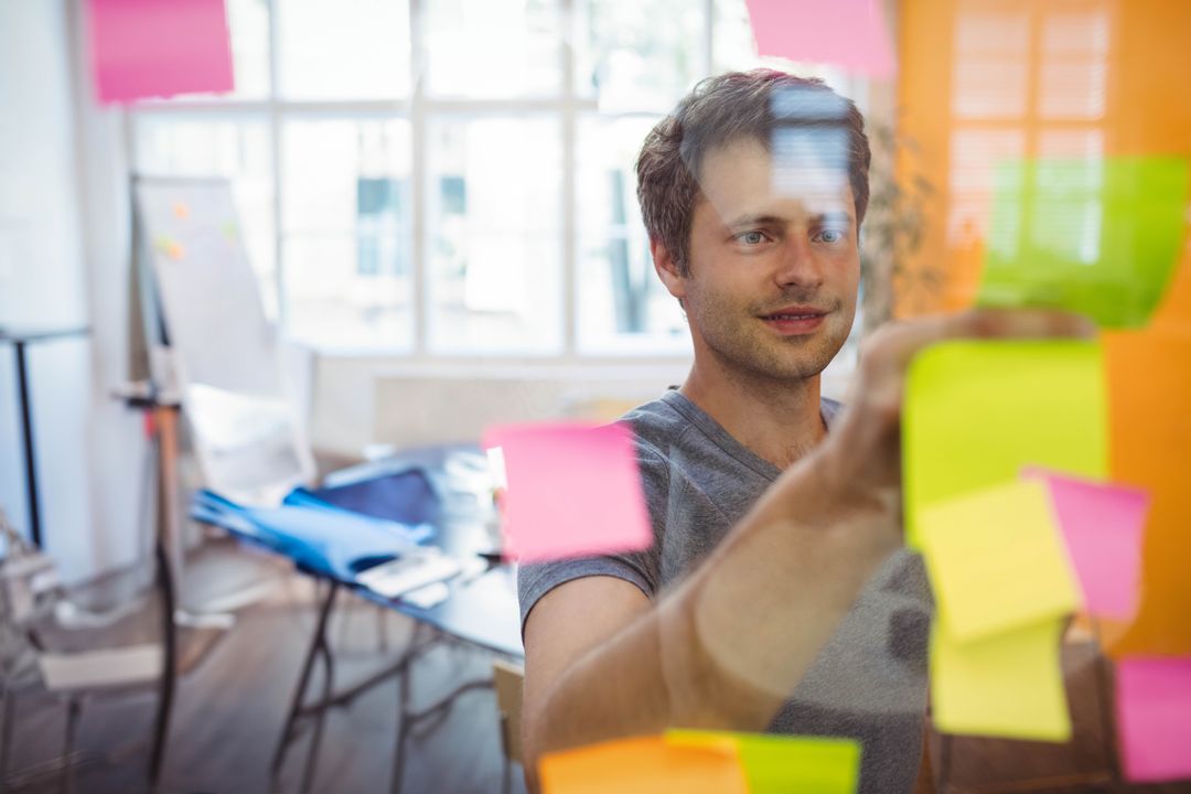 Innovative Collaboration with Sticky Notes in Modern Office